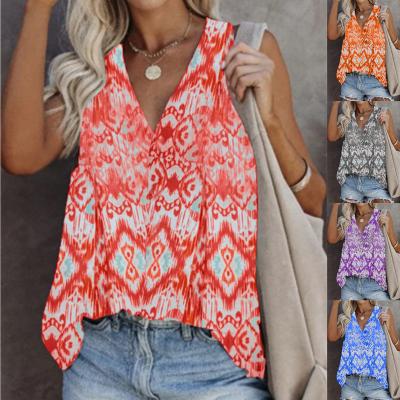 China 2021 Summer Women's Casual Sleeveless Printed T-shirt Anti-Wrinkle Anti-Wrinkle New Plus Size Vest Top Women for sale