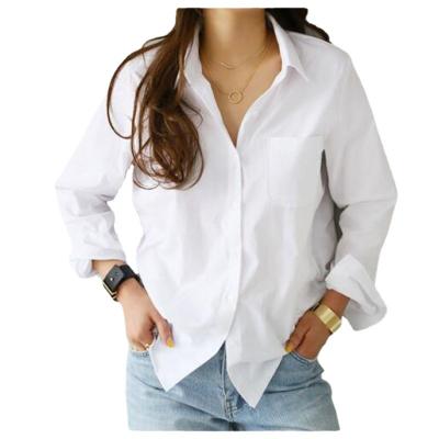 China New 2022 Spring Women's QUICK DRY solid color bottoming simple v neckline loose shirt long sleeve shirt for sale