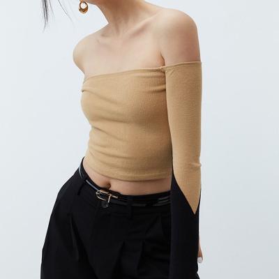 China Women QUICK-DRY QUICK-DRY 2021 autumn and winter new one-shoulder long-sleeved color halter pump tops short tops for sale