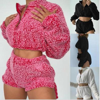 China New Autumn and Winter Hip Hop Women's 2Pcs High-neck Zipper High-waist Shorts Fashion Casual Suit for sale