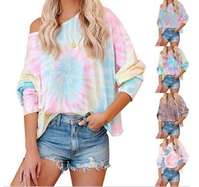 China 2022 New Autumn Women's Breathable Jacket Warm Style Tie Dye Gradient Color Print Long Sleeve Round Neck Pullover Casual Sweater for sale