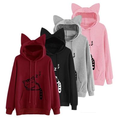 China Women's Fall Style Breathable Warm Loose Fleece Printed Sweater Cat Pattern Hoodie for sale