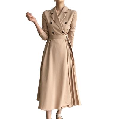 China 2022 Fashionable Women's Breathable Khaki Belt Coats Women's Long Ankle Gap Coat for sale