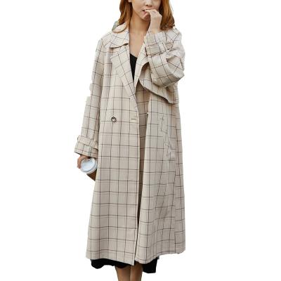 China Korean Long Sleeve Breathable Plaid Trench Long Coat For Women for sale