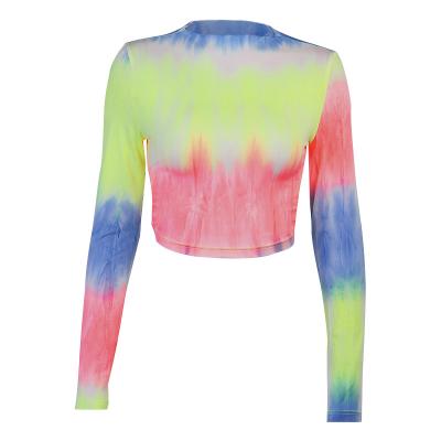 China Breathable 2022 Colorful Crop Tops Core Long Sleeve Tied Crop Tie Top Shirt Without Dye Back for sale