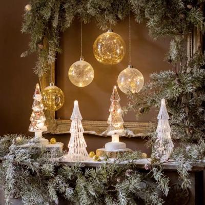 China Christmas High quality sliver glass Christmas tree ornaments LED light for Christmas decoration supplies for sale