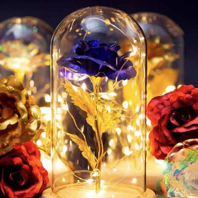 China Christmas Wedding decor valentine gifts clear preserved rose in glass dome, Led glass dome with wood base for sale