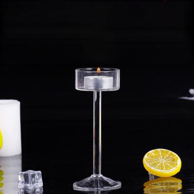 China Modern Art Unique China Manufacture Quality Crystal Clear Tall Glass Candle Holder Wedding for sale