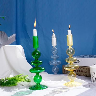 China Modern Art Unique Good Quality Colored Glass Candleholder Decoration Crystal Candle Holders for sale