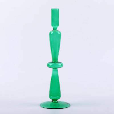 China Modern Art Unique Hot Selling Crystal Glass Candlestick Tall Glass Stem Candleholders for sale