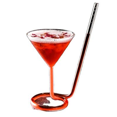 China Stocked High Quality Wine Cocktail Glass With Built-In Straw For Bar Hotel Restaurant Home for sale