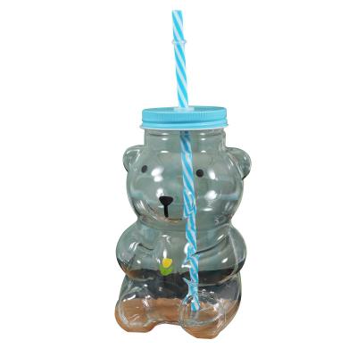 China Stocked Wholesale High Quality Cute Bear Shape Unique Shape Glass Cup With Straw for sale