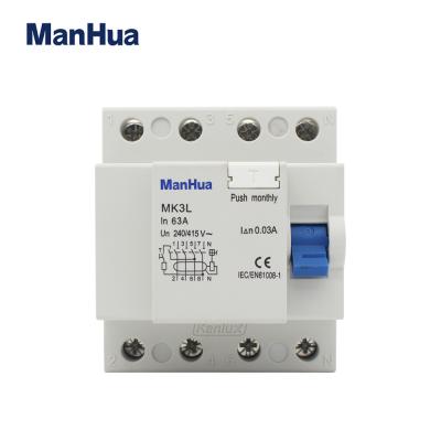 China ManHua 4P 40A MK3L-63 240VAC Copper RCCB RCBO Residual Current Circuit Breaker for sale