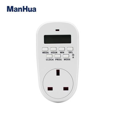 China ManHua Residential/Multi-Purpose TG44EL 16A 230VAC 24 Hour UK Timer Digital Socket Outlet with Rechargeable Battery for sale