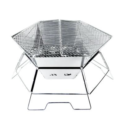 China Adjustable Stove Outdoor Portable Foldable Wooden Household Camping Grill Stainless Steel Size Charcoal BBQ Grill Hexagonal Grill for sale