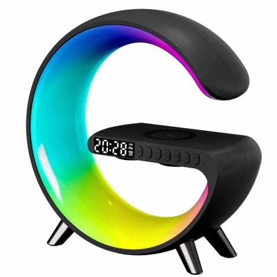 China RGB Led Night Light G shape wireless charger atmosphere night lamp, APP control RGB desk table lamp with alarm clock and bluetooth speaker for sale