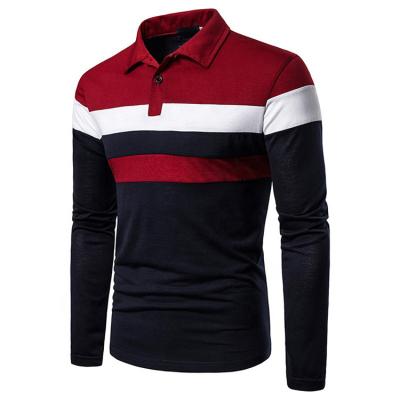 China Breathable Stripe Color Long Sleeve Men's Polo T-shirt Men's Long Sleeve Quilting Collar Comic Men's Clothing for sale