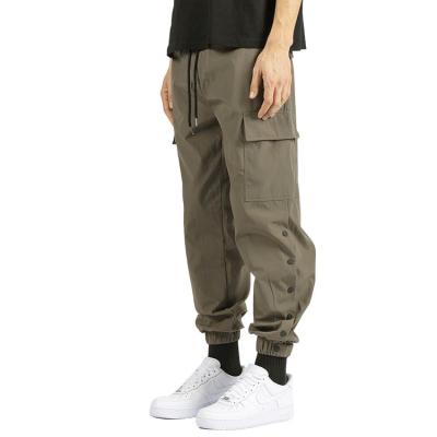 China Custom Logo Mens Trousers Casual Side Button Cargo High Quantity Breathable Pants Fitness Trousers for sale