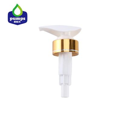 China Non puddle lotion pump factory sale the good quality 4cc premium white gold aluminum collar plastic lotion dispenser pump for sale