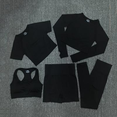 China 2021 Custom Logo 5PCS Quick Dry Seamless Long Sleeve Set Ladies Gym Activewear Yoga Set Suit for sale