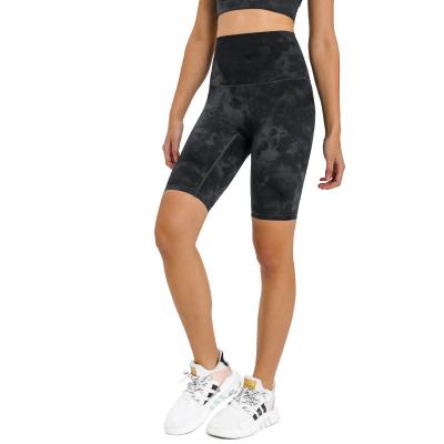 China 2022 New Ladies Breathable No Dye High Waist Tie T Line Printed Yoga Shorts Leggings for sale