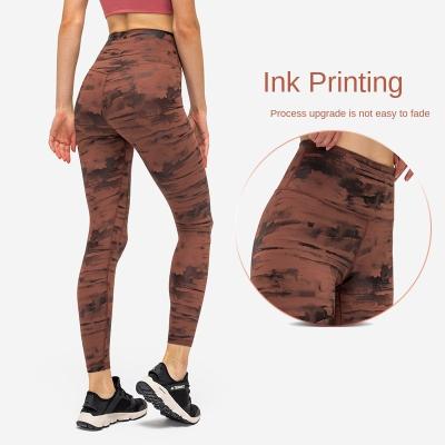 China 2021 New Arrival Breathable Ink Lulu Dye Colors Line Up Slim Tight Pants Soft Breathable High Waist Hip Lift Fitness Yoga Leggings for sale