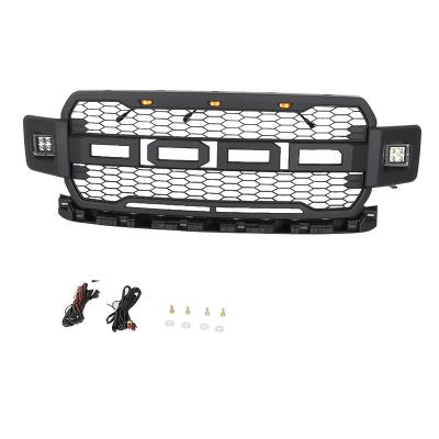 China Sports Raptor Style Painted Gray ABS Plastic Mess Front Bumper Grille Grill With LED light Fit For 18-20 Ford F150 for sale