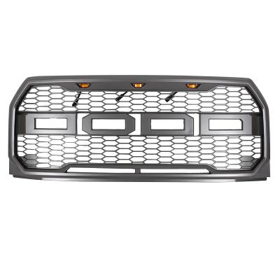 China Sports Grey Mesh Grille Car Decoration Accessories Truck Front Grille Grill with LED Off-Road Lights Fit For Ford F150 2015 2016 2017 for sale