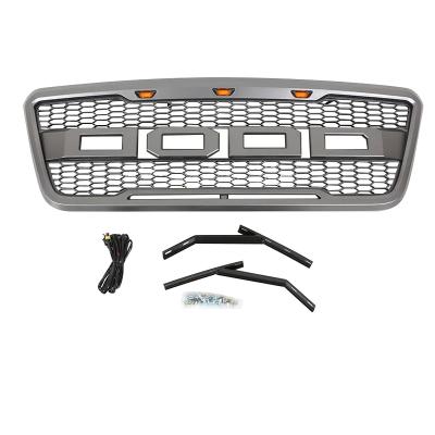 China Sports Truck Car  Accessories 4x4 ABS Front Grille +Amber 3x With Matte led light Black Front Hood Mesh LED Fit For Ford F150 2004-2008 for sale