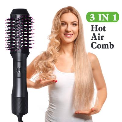 China Ionic 3 in 1 Electric Volumizer Hot Air Brush Dry Comb Straightener Curly Hair Styling Tools One Step Hair Dryer Comb Hair Dryer Brush for sale