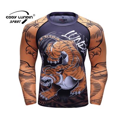 China Long sleeve anti-shrink workout clothes custom printed Rash Guard bjj men's gym qualiry T-shirt top for sale