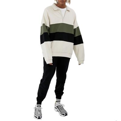 China Anti-Wrinkle Color Block Zipper Quarter Turn Down Collar Cotton Brushed Shear Pullover Custom Sweatshirts for sale