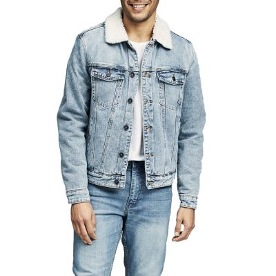 China 2021 QUICK DRY customized borg casual light blue acid wash collar oversized denim jacket for men for sale