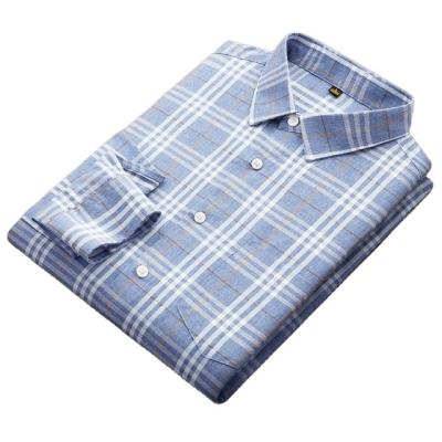 China Blue Casual Oversized Men's Plaid Shirt Anti Shrink Long Sleeve Shirt Plus Size Mens Shirts for sale