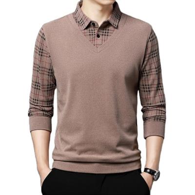 China Anti-pilling two pieces cotton plaid long sleeve polo shirt for business leave in autumn and winter 21 polo shirts for sale