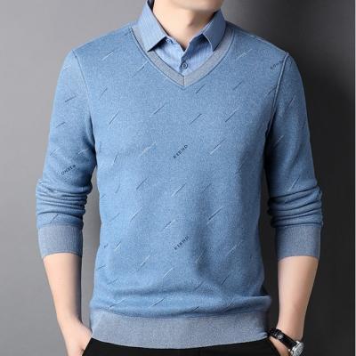 China Two Knitted Long Sleeve Lapel Sweater Dad Shirt Collar Breathable Plush Thickened Men's Sweater for sale