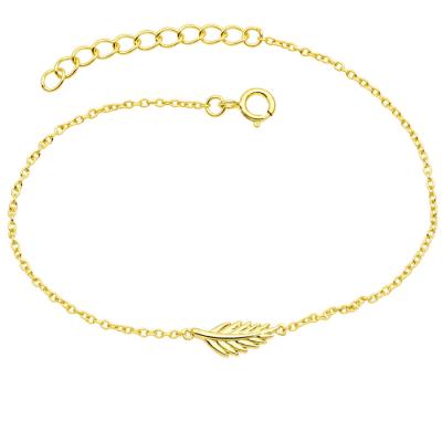 China Factory Wholesale S925 TRENDY Silver Gold Plated 14K Women Feather Bracelet Jewelry Anklets Girl Bracelet for sale