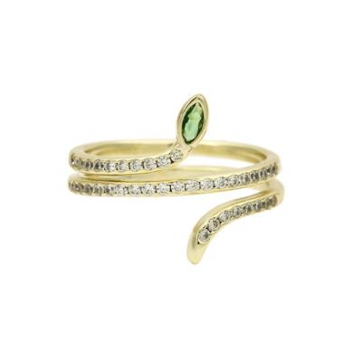 China Fashion Jewelry Wholesale S925 Trendy Zircon 14K Gold Plated Snake Ring For Women for sale