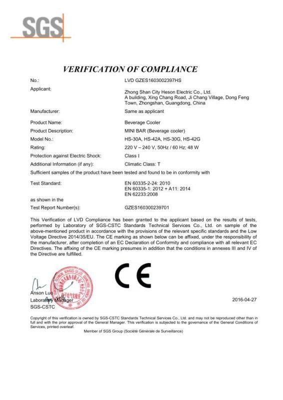 CE - Zhongshan City Heson Electric Co., Ltd.