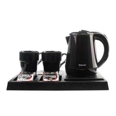 China 360 Degree Basic Electric Kettle 0.6 Liter Home Wholesale Rotating Black Steel Tea Kettle With Tray Set For Hotel for sale