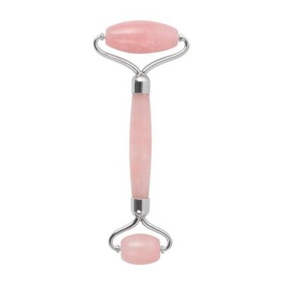 China Reinforced Handle with Integral Metal Frame Premium Rose Quartz Roller Rose QuartzJade Roller for sale