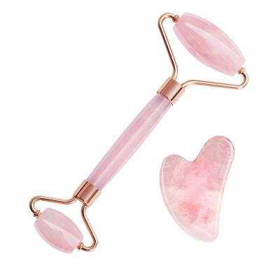 China Silent face silicone insert rose quartz roller set mounted face quartz roller 100% natural and authentic for sale