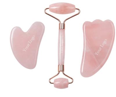 China New Welded Frame With Bright Color And Antioxidant Quartz Jade Roller Welded Metal Frame Of Rose Quartz Facial Roller Rose for sale