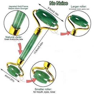 China Reinforced Handle with Integral Metal Frame Premium Green Aventurine Jade Roller Face Roller for sale