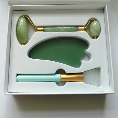 China Reinforced Handle with Metal Frame Jade Roller Set Integrative Metal Frame Reinforced Handle Premium Standard Jade Stone Silver for sale