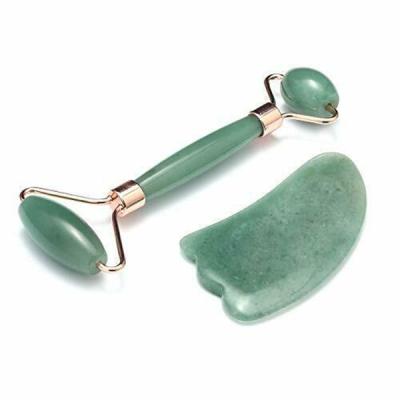 China 100% Real Natural Green Skin Care Massage Aventurine Jade Roller Set Jade Stone Roller For Face Ready For Shipping Stock Available for sale