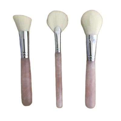 China Angular Blush Rose Quartz Crystal Makeup Brush Set | 3PCS Crystal Make Up Brush | Gemstone Foundation Makeup Brushes for sale