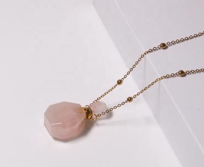 China 100% Natural and Premium Rose Quartz Rose Quartz Essential Oil Diffuser Perfume Bottle Necklace Pendant for sale