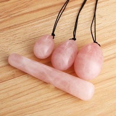 China 3Pcs/Set Rose Quartz Crystal Kegel Exercise Body Yoni Egg + 1Pcs Massage Yoni Wand, SPA for sale