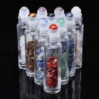 China Used With Essential Oil Clear Roller Glass Bottles, 10 Pack 10ml 0.33fl oz Gemstone Roller Ball For Essential Oils, Crystal Stones Roller Balls Natural Wi for sale